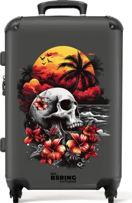 Produktbild von NoBoringSuitcases.com Hartschalen Koffer Mittelgroß 67x43x25 cm, 72L, Verschiedene Drucke für Männer: Grau mit Totenkopf am Strand, Reisekoffer mit 4 Rollen