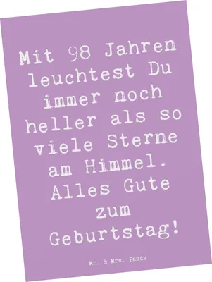 Produktbild von Mr. & Mrs. Panda Postkarte Spruch 98. Geburtstag Leuchten - Lavendeltraum - Geschenk, liebevolle Geschenke, Glückwunsch, Geburtstagsfeier, Opa, bildkarte, herzlicher Gruß