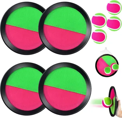Imagen del producto de Juego de pádel para niños, incluye 4 palas y 4 pelotas, de colores variados, ideal para jugar al aire libre
