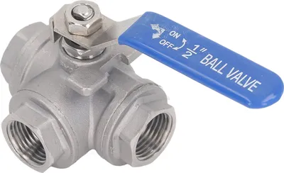 Imagen del producto de Válvula de bola de 3 vías, 1/2 pulgada, DN15, de acero inoxidable 304, con rosca hembra, tipo "L", accionamiento manual, para agua, aceite y gas
