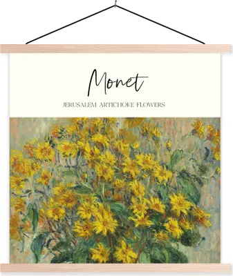 Produktbild von MuchoWow® Textilposter Gemälde - Topinamburblüten - Monet 60x60 cm mit holzfarbenen Rahmen - Wanddekoration