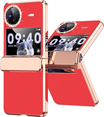 Produktbild von Handyhülle für Vivo X Flip, Scharnierschutz, Luxus Galvanisierter Litschi Glänzender Diamant Schutzhülle Rot