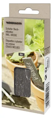 Produktbild von Windhager Pflanzenschilder Stecketiketten Schiefer + Kreide 12 cm - 8 Stück