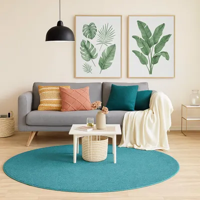 Produktbild von Hochflor Velours Teppich Mona Petrol Rund, Größe:133 cm Rund