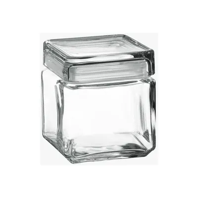 A clear glass jar with a lid, presented on a white background.
