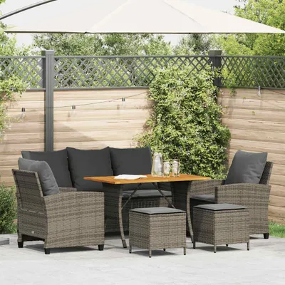 Produktbild von Möbel 6-tlg. Garten-Sofagarnitur mit Kissen Grau Poly Rattan - Gartenmöbelgarnituren CC4830