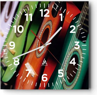 Produktbild von Wanduhr - Quadrat - Glasuhr - Gitarre Musik Instrument - 40x40cm - Schleichendes Uhrwerk - Lautlos - zum Aufhängen bereit - Dekoration Modern - Wanddekoration aus Glas - C4AC40x40-2113