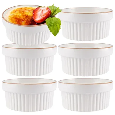 Obrázek produktu pro Zapékací misky porcelán bílé - Sada 6 ks - Formičky na Crème Brûlée 275 ml