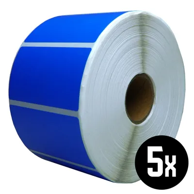 Produktbild von DULA Etiketten - Kompatibel mit Zebra 57x32mm - Blau - Permanent - 5 Rollen - 1500 Etiketten pro Rolle - Kern 25mm