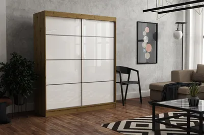 Produktbild von Kleiderschrank JULY ARTISAN 180 cm – Schiebetüren, Kleiderstange & Regalböden – Moderner Schrank für Schlafzimmer & Gästezimmer