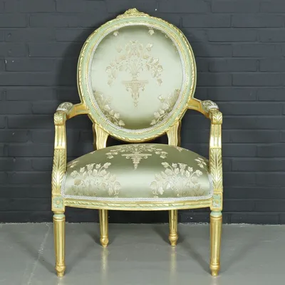 Immagine prodotto di Casa Padrino Sedia da salotto barocca "Medaillon" Mod2 con braccioli verde chiaro / oro - Sedia in stile antico