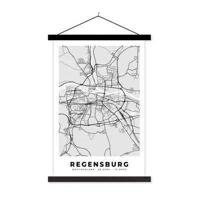 Produktbild von MuchoWow® Textilposter Deutschland - Stadtplan - Regensburg - Karte 120x180 cm mit schwarzem Rahmen - Fotos