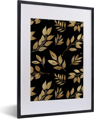 Produktbild von MuchoWow® MuchoWow® Gerahmtes Poster Partoon - Schwarz und Gold - Blätter 30x40 cm - Poster mit zchwarzem Bilderrahmen - Wandposter Schlafzimmer