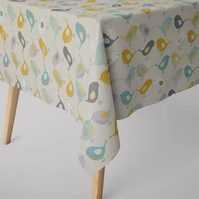 Produktbild von SCHÖNER LEBEN. Tischdecke Fryett`s Birds Vögel beige grau mint senf Größe 130x220cm