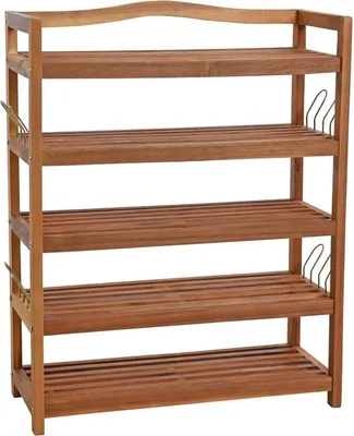 Produktbild von Holz Schuhregal Schuhschrank stabil 5 Etagen mit Haken zum Aufhängen Schuhablage