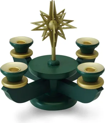 Productafbeelding van Adventslicht met ruimte voor 4 piramidekaarsen, groen. Afmetingen: 20x18x20 cm. Nieuw