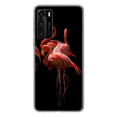 Produktbild von MuchoWow® Handyhülle Schutzhülle Hülle für Huawei P40 Flamingos - Vögel - Federn - Schwarz Silikon Softcase Handy Hülle - Handytasche