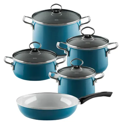 Immagine prodotto di Set di pentole Riess 5 pezzi smalto blu acquamarina