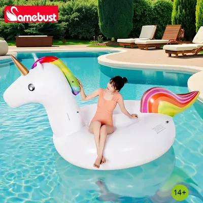 Produktbild von Veľký nafukovací jednorožec - obrovský bazén a plážový plť pre 2-3 osoby, letná zábava, fotografické rekvizity, plážové párty doplnky , 260cmx110cm