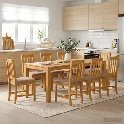Image de Table de salle à manger exclusive - Dimensions : 200 x 100 x 75 cm - Bois massif en chêne, finition naturelle, forme rectangulaire