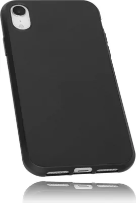 A black iPhone case is shown from a diagonal angle against a white background.