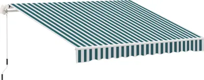 Produktbild von Markise, Sonnenschutz, einfahrbar, mit Handkurbel, Metallrahmen, Polyester, weiß+grün, 3,95 x 2,45 m