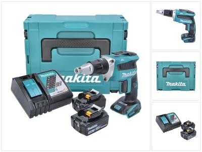 Obrázek produktu pro Makita DFS 452 RTJ akumulátorový šroubovák na sádrokarton 18 V bezkartáčový + 2x akumulátor 5,0 Ah + nabíječka + Makpac