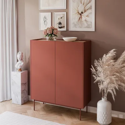 Produktbild von Hochkommode ESSENCE 2D KD97 Ceramic Red / Linea Eiche