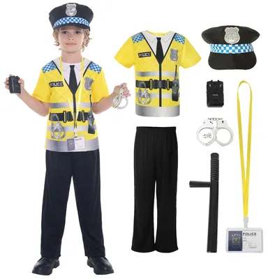 Immagine prodotto di Costume da poliziotto per bambini, set giallo da 8 pezzi, taglia 2-3 anni, ideale per travestimenti