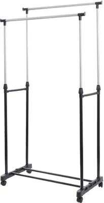 Produktbild von HOMELINE Kleiderständer doppelt 79/82x42x90-155 cm Kleiderstange mit Ablage, Rollen Gaderobe