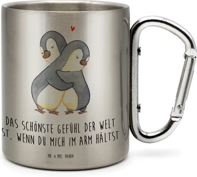 Produktbild von Mr. & Mrs. Panda Campingtasse Pinguine Kuscheln - Transparent - Geschenk, Edelstahlbecher, Liebesgeschenk, Mitbringsel, Campingbecher, für Frauen, Valentinstag, Freundin