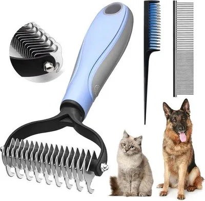 Produktbild von Famanu Haustierbürste für langhaarige Katzen und Hunde - Entfernt Unterwolle und Knoten (Blau)