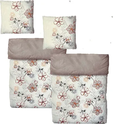 Produktbild von Baumwolle Satin Bettwäsche Blumen Weiß Beige 155x220 80x80: 4 tlg.