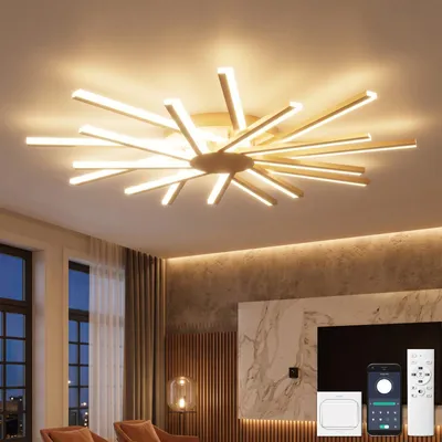 Deckenleuchte Ø 96 cm, dimmbar, 18 LED-Arme, gold, modern