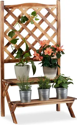 Produktbild von Pflanzentrap mit Klimmzug und Pflanzengitter - 2 Etagen - Maße: 109x61x40 cm - Aus geflammtem Holz