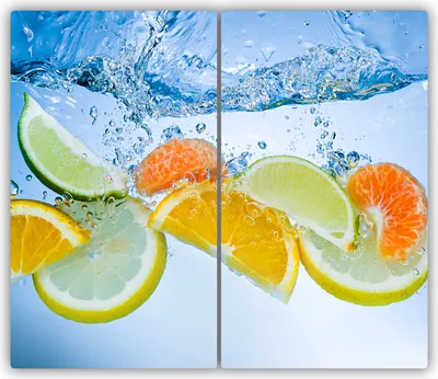 Produktbild von Tulup Glas-Herdabdeckplatte - 2x30x52cm - Glaskeramikkochfeld-Abdeckung Spritzschutz Zweiteilig Zitrusfrüchte Wasser