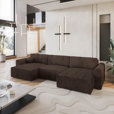 Produktbild von Masseno Ecksofa FENTO P mit Schlaffunktion U-Form, Sofa mit Bettkasten, Wohnzimmersofa, Couch, Soffa, Bettsofa, Couchgarnitur- Braun, POSO 06