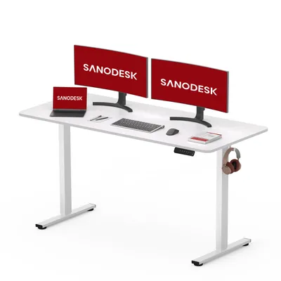 Produktbild von SANODESK Höhenverstellbarer Schreibtisch Elektrisch 120x60cm Einteilige Tischplatte, 4 Speicherplätzen, 60 kg Tragkraft, Anti-Kollisionsschutz (Weiß)
