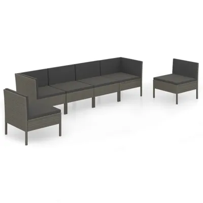 Produktbild von vidaXL 6-tlg. Garten-Lounge-Set mit Auflagen Poly Rattan Grau