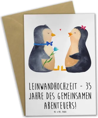 Produktbild von Mr. & Mrs. Panda Glückwunschkarte 35. Hochzeitstag Leinwandhochzeit - Weiß - Geschenk, Beständigkeit, Liebe feiern, Grußkarten, Heirat, 35 Jahre, glückwunschkarten