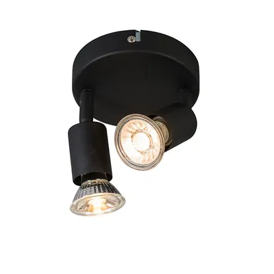 Produktbild von QAZQA - Modern Industrial Spot I Spotlight I Deckenspot I Deckenstrahler I Strahler I Lampe I Leuchte schwarz kippbar rund - Jeany 2-flammig I Wohnzimmer I Schlafzimmer - Stahl Rund - LED geeignet GU1