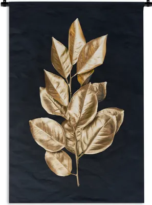 Produktbild von MuchoWow® Wandteppich Wandbehang Blätter - Gold - Luxus 90x135 cm Tapisserie Dekoration Wandtuch - Baumwolle - Wandskulptur