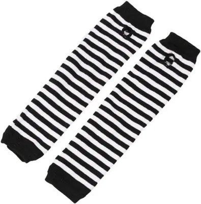 Productafbeelding van Vingerloze armwarmers - zwart wit gestreept - met duimopening - katoen