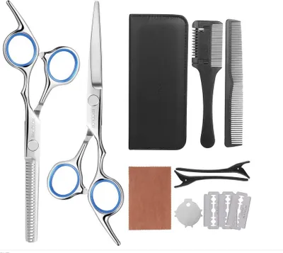 Produktbild von FRCOLOR Scherenset " bestehend aus einer Friseurschere ,Effilierschere,Kamm ,Umhang ,Clipse inkl. Etui