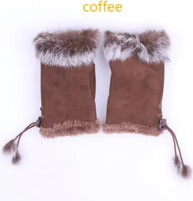 Produktbild von Mädchen Frauen Winter Mode Warme Faux Kaninchen Pelz Weiche fingerlose Handschuhe MTS - (Kaffee)