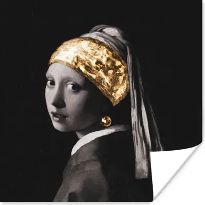 Produktbild von MuchoWow® Poster Das Mädchen mit dem Perlenohrring - Vermeer - Gold 50x50 cm - Wohnzimmerdekoration