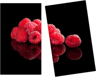 Produktbild von Spritzschutz Herdabdeckplatte Schneidebrett aus Glas Himbeeren sich spiegelnd 2-Teilig (60x52cm)