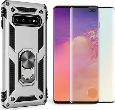 Immagine prodotto di NALIA Anello custodia del telefono cellulare per Samsung Galaxy S10 Plus, caso di protezione del display vetro argento