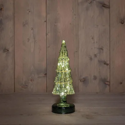 Produktbild von Grüner Glas Weihnachtsbaum mit LED Beleuchtung und Timer, 27,5x9,5 cm