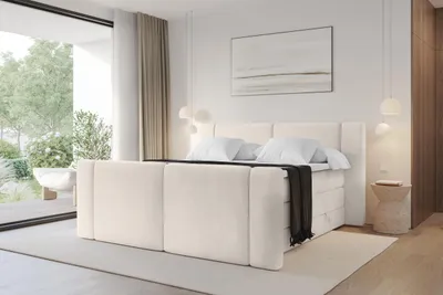 Produktbild von ALTDECOR Boxspringbett mit Fußteil - H3/H4 Matratze und Topper - EVON-Z KING - 180x200 - Beige - Doppelbett, Boxbett, Polsterbett mit Bettkasten mit Stauraum und Kopftei